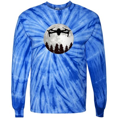 Drone Pilot Full Moon Funny Fpv Drone Quadcopter Tie-Dye Long Sleeve Shirt