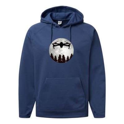 Drone Pilot Full Moon Funny Fpv Drone Quadcopter Performance Fleece Hoodie