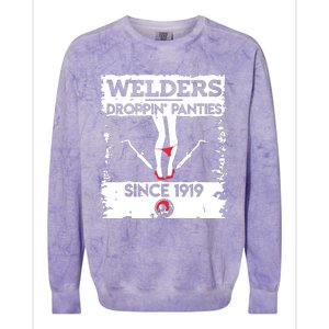 Droppin' Panties Funny Dirty Badass Welder Welding Tee Colorblast Crewneck Sweatshirt