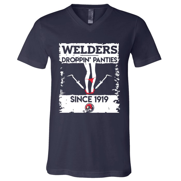 Droppin' Panties Funny Dirty Badass Welder Welding Tee V-Neck T-Shirt