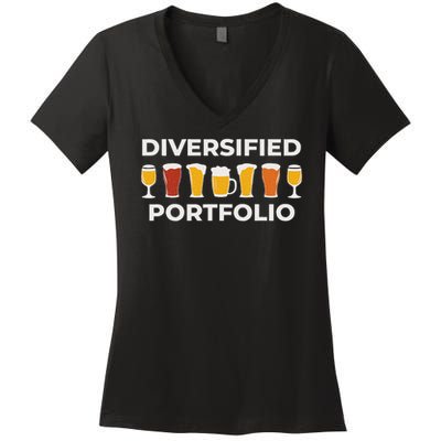 Diversified Portfolio Funny Beer Investor Finance Party Women's V-Neck T-Shirt