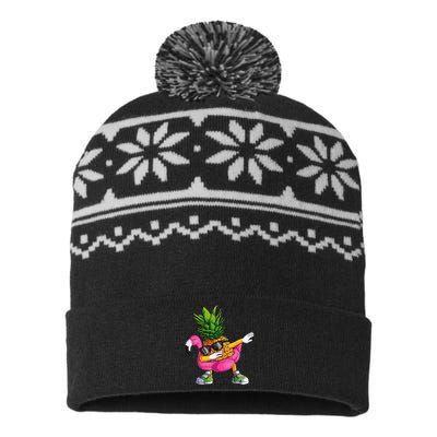 Dabbing Pineapple Flamingo Tropical Aloha Beach Hawaiian USA-Made Snowflake Beanie