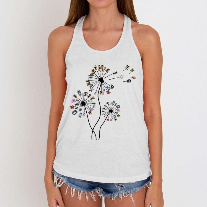 Dandelion Photography For Photographer Camera Women's Knotted Racerback Tank