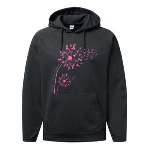 Dandelion Pink Flower Ribbon Breast Cancer Awareness 's Performance Fleece Hoodie