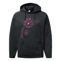 Dandelion Pink Flower Ribbon Breast Cancer Awareness 's Performance Fleece Hoodie