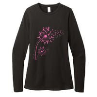 Dandelion Pink Flower Ribbon Breast Cancer Awareness 's Womens CVC Long Sleeve Shirt