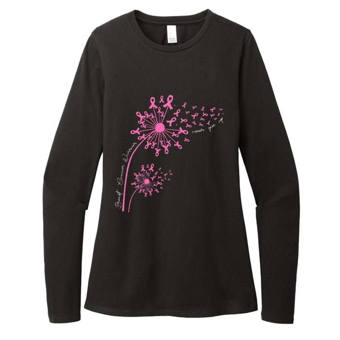 Dandelion Pink Flower Ribbon Breast Cancer Awareness 's Womens CVC Long Sleeve Shirt