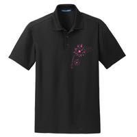 Dandelion Pink Flower Ribbon Breast Cancer Awareness 's Dry Zone Grid Polo