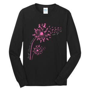 Dandelion Pink Flower Ribbon Breast Cancer Awareness 's Tall Long Sleeve T-Shirt