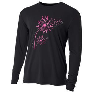 Dandelion Pink Flower Ribbon Breast Cancer Awareness 's Cooling Performance Long Sleeve Crew