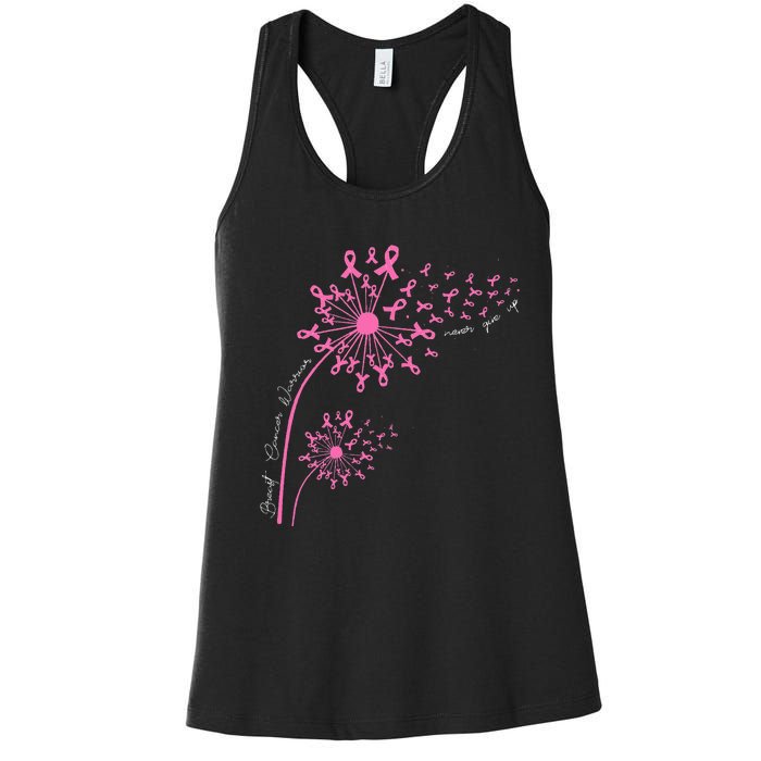 Dandelion Pink Flower Ribbon Breast Cancer Awareness 's Women's Racerback Tank