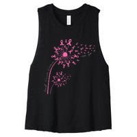 Dandelion Pink Flower Ribbon Breast Cancer Awareness 's Women's Racerback Cropped Tank