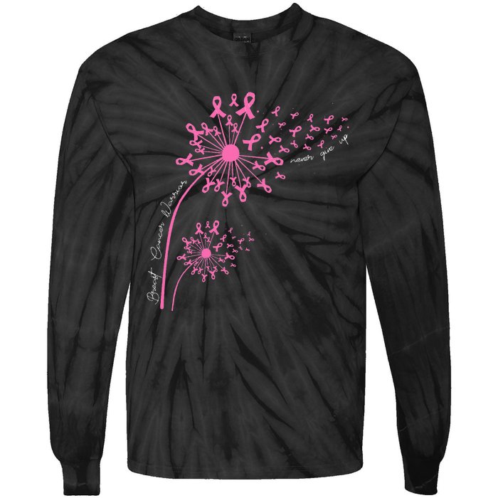 Dandelion Pink Flower Ribbon Breast Cancer Awareness 's Tie-Dye Long Sleeve Shirt