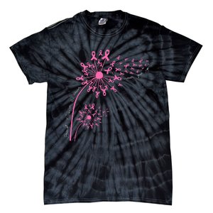 Dandelion Pink Flower Ribbon Breast Cancer Awareness 's Tie-Dye T-Shirt