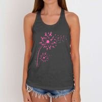 Dandelion Pink Flower Ribbon Breast Cancer Awareness 's Women's Knotted Racerback Tank