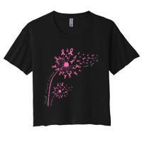 Dandelion Pink Flower Ribbon Breast Cancer Awareness 's Women's Crop Top Tee