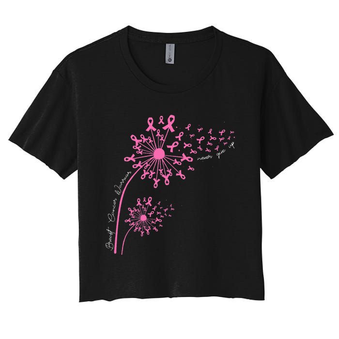 Dandelion Pink Flower Ribbon Breast Cancer Awareness 's Women's Crop Top Tee