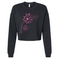 Dandelion Pink Flower Ribbon Breast Cancer Awareness 's Cropped Pullover Crew