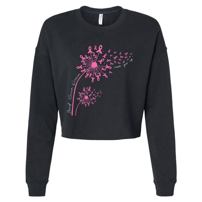 Dandelion Pink Flower Ribbon Breast Cancer Awareness 's Cropped Pullover Crew