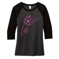 Dandelion Pink Flower Ribbon Breast Cancer Awareness 's Women's Tri-Blend 3/4-Sleeve Raglan Shirt