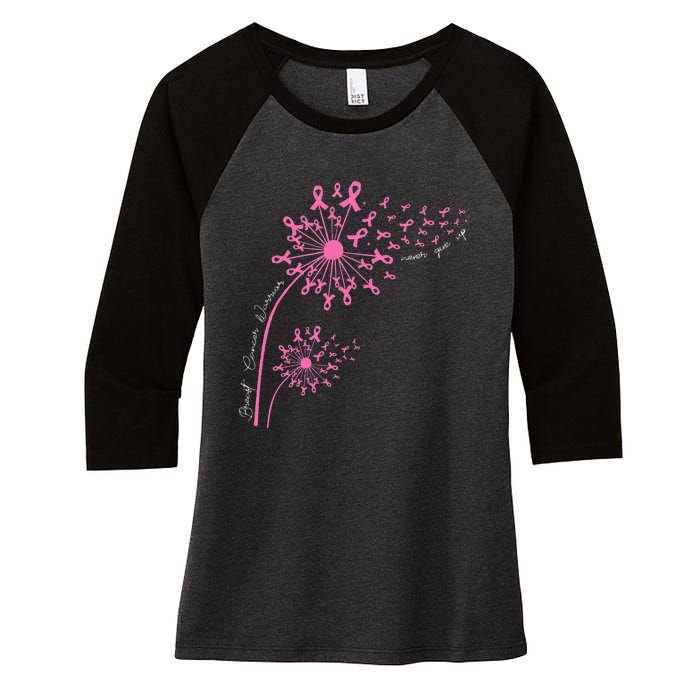 Dandelion Pink Flower Ribbon Breast Cancer Awareness 's Women's Tri-Blend 3/4-Sleeve Raglan Shirt