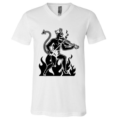 Devil Playing Fiddle V-Neck T-Shirt