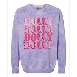 Dolly Personalize First Name Groovy Cowboy Boots Colorblast Crewneck Sweatshirt