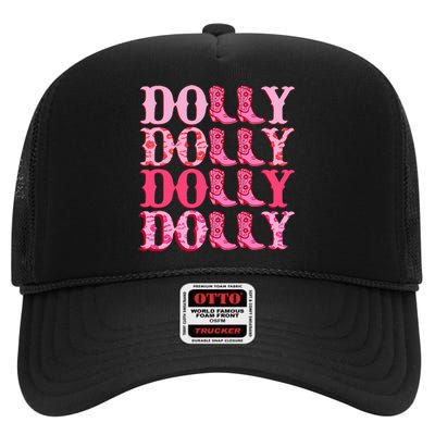 Dolly Personalize First Name Groovy Cowboy Boots High Crown Mesh Back Trucker Hat