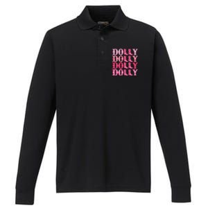 Dolly Personalize First Name Groovy Cowboy Boots Performance Long Sleeve Polo