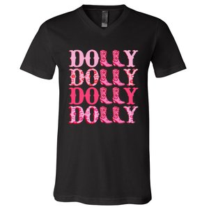 Dolly Personalize First Name Groovy Cowboy Boots V-Neck T-Shirt