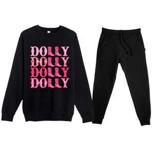 Dolly Personalize First Name Groovy Cowboy Boots Premium Crewneck Sweatsuit Set