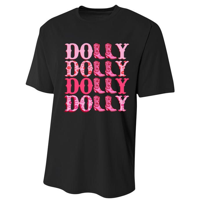 Dolly Personalize First Name Groovy Cowboy Boots Performance Sprint T-Shirt