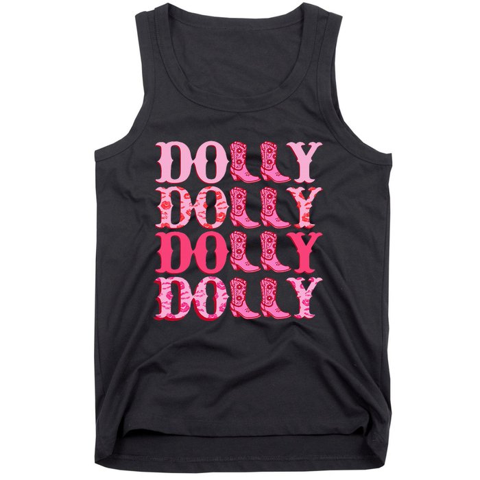 Dolly Personalize First Name Groovy Cowboy Boots Tank Top