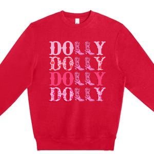 Dolly Personalize First Name Groovy Cowboy Boots Premium Crewneck Sweatshirt