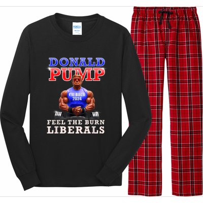 Donald Pump Funny Trump Feel The Burn Liberals 2024 Long Sleeve Pajama Set