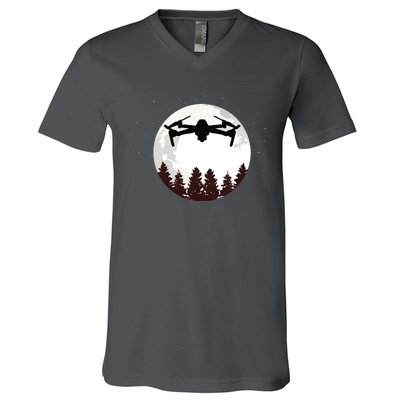 Drone Pilot Full Moon Funny FPV Drone Quadcopter V-Neck T-Shirt