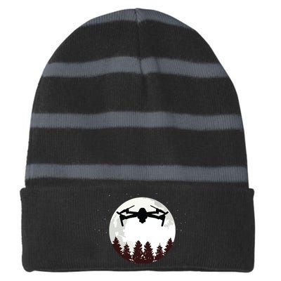 Drone Pilot Full Moon Funny FPV Drone Quadcopter Striped Beanie with Solid Band