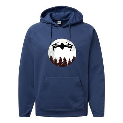 Drone Pilot Full Moon Funny FPV Drone Quadcopter Performance Fleece Hoodie