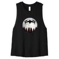 Drone Pilot Full Moon Funny FPV Drone Quadcopter Women's Racerback Cropped Tank