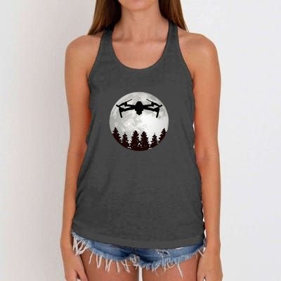 Drone Pilot Full Moon Funny FPV Drone Quadcopter Women's Knotted Racerback Tank