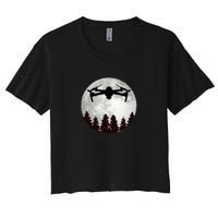 Drone Pilot Full Moon Funny FPV Drone Quadcopter Women's Crop Top Tee