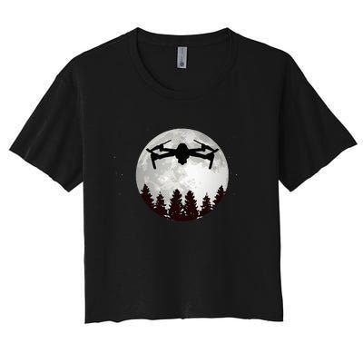 Drone Pilot Full Moon Funny FPV Drone Quadcopter Women's Crop Top Tee