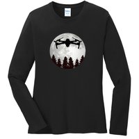 Drone Pilot Full Moon Funny FPV Drone Quadcopter Ladies Long Sleeve Shirt