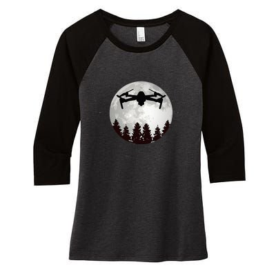 Drone Pilot Full Moon Funny FPV Drone Quadcopter Women's Tri-Blend 3/4-Sleeve Raglan Shirt