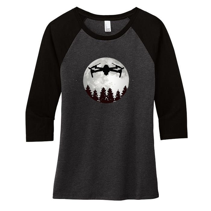 Drone Pilot Full Moon Funny FPV Drone Quadcopter Women's Tri-Blend 3/4-Sleeve Raglan Shirt