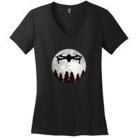 Drone Pilot Full Moon Funny FPV Drone Quadcopter Women's V-Neck T-Shirt