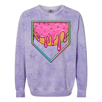 Dripping Pink Frosting Donut Baseball Diamond Home Plate Colorblast Crewneck Sweatshirt