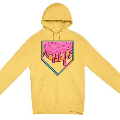 Dripping Pink Frosting Donut Baseball Diamond Home Plate Premium Pullover Hoodie