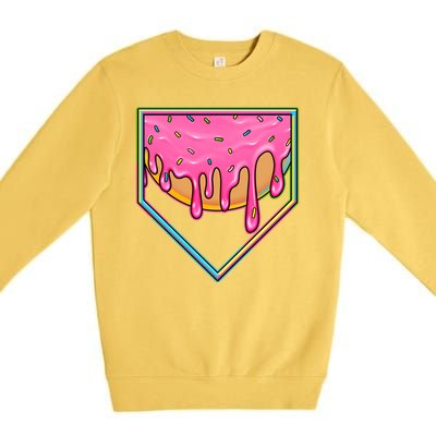 Dripping Pink Frosting Donut Baseball Diamond Home Plate Premium Crewneck Sweatshirt