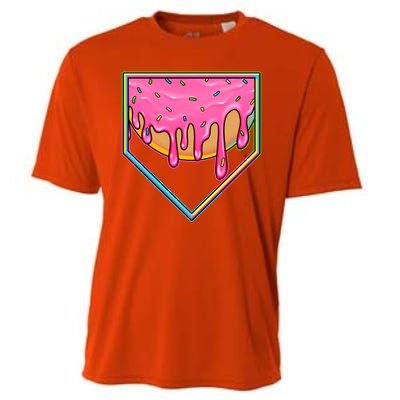 Dripping Pink Frosting Donut Baseball Diamond Home Plate Cooling Performance Crew T-Shirt